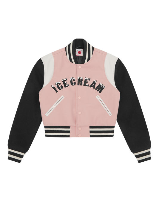Womens Drippy Cropped Varsity Jacket