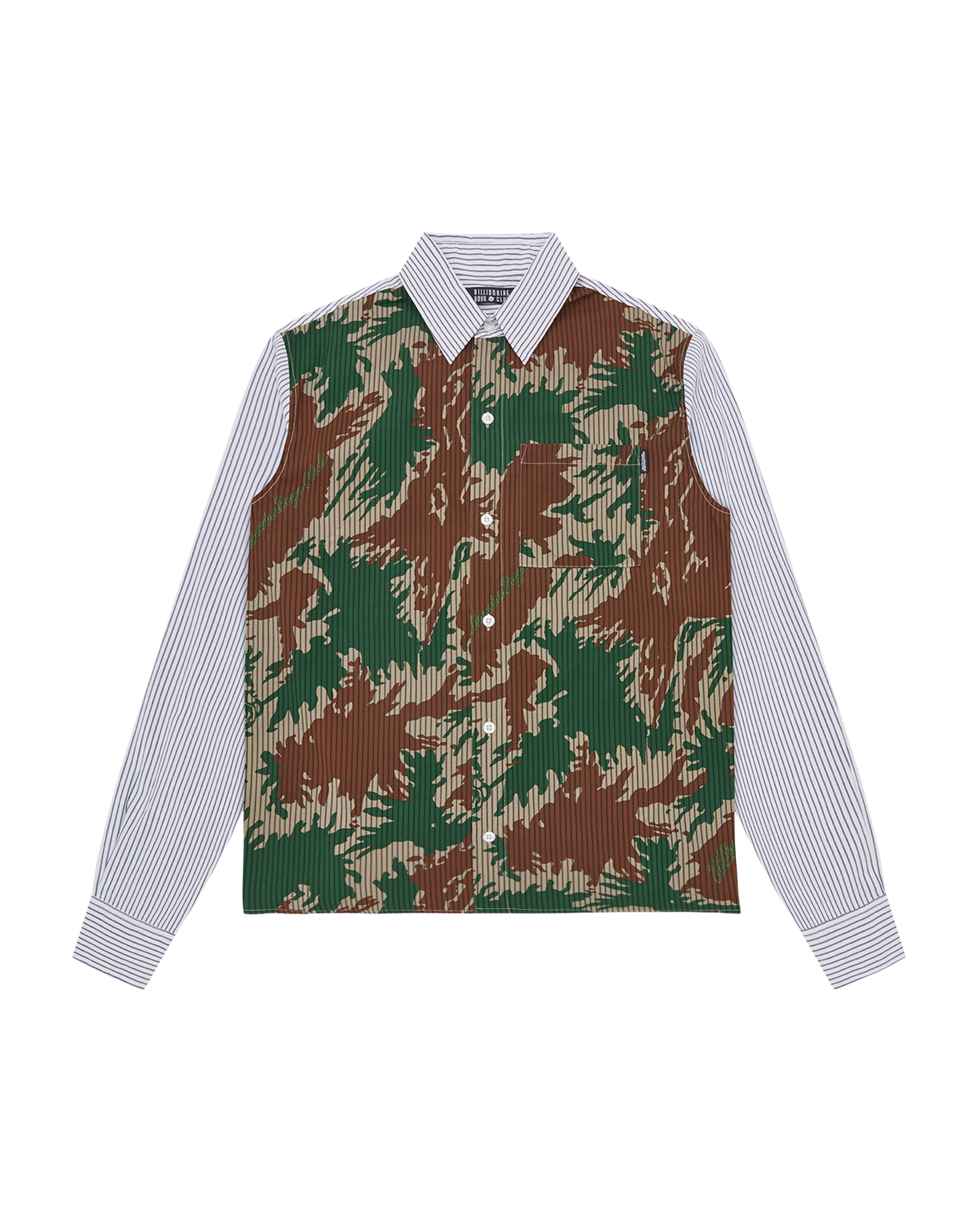 Burst Camo Half Print Poplin Stripe Shirt