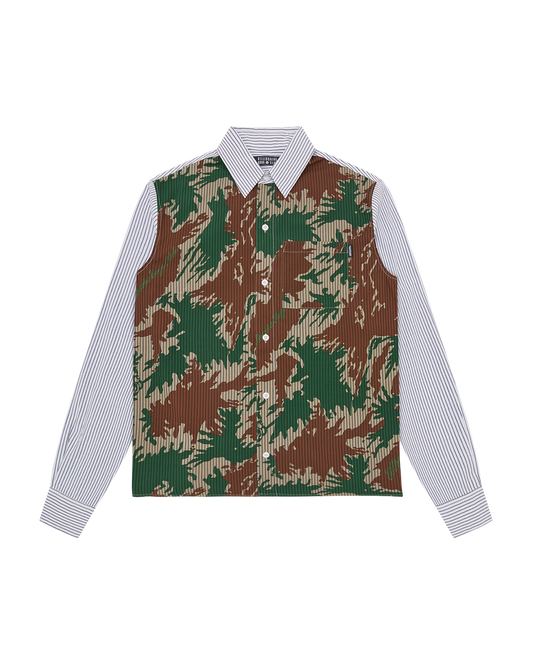 Burst Camo Half Print Poplin Stripe Shirt