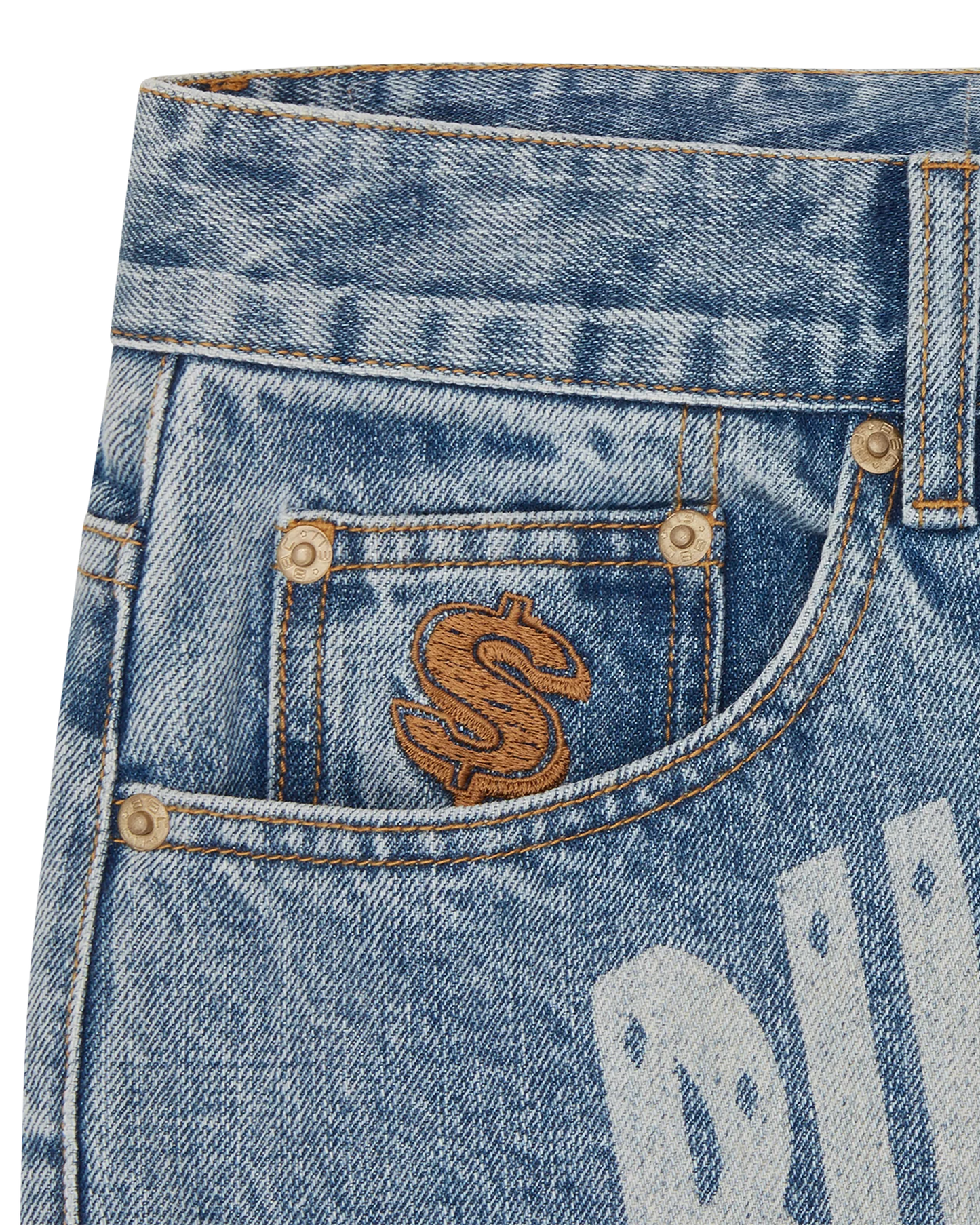 Faded Arch Logo Denim Pants