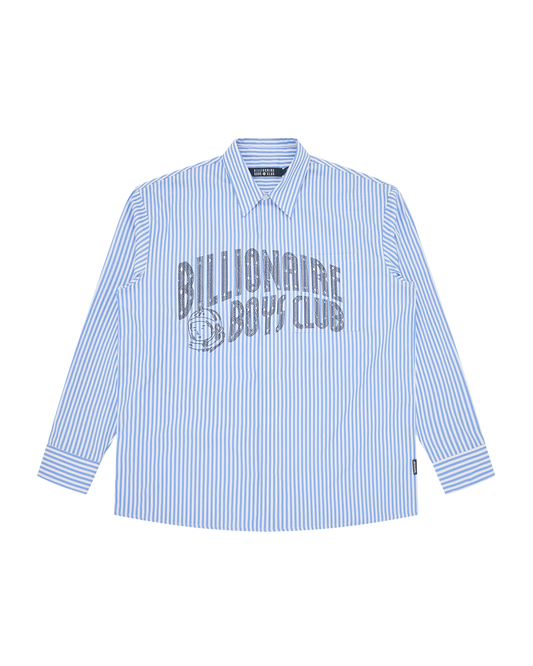 Rhinestone Arch Logo Striped Shirt