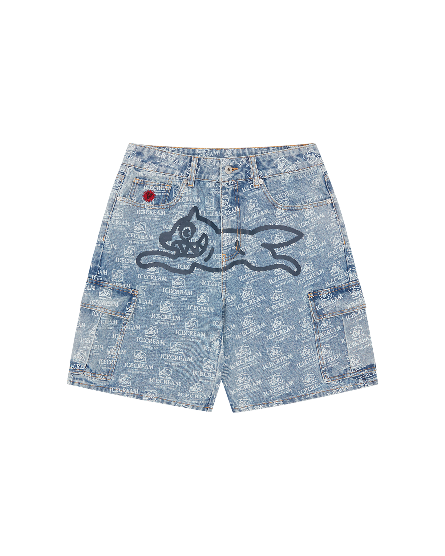 Repeat Print Denim Cargo Shorts