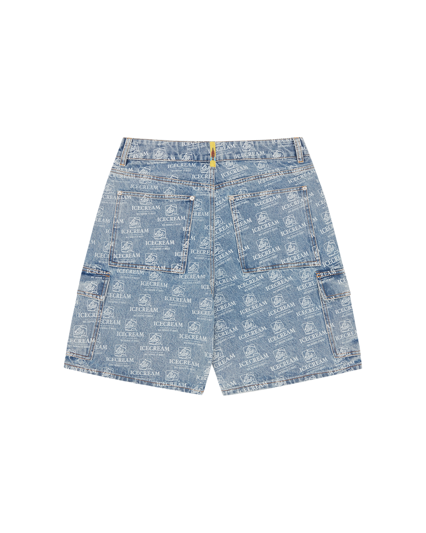 Repeat Print Denim Cargo Shorts