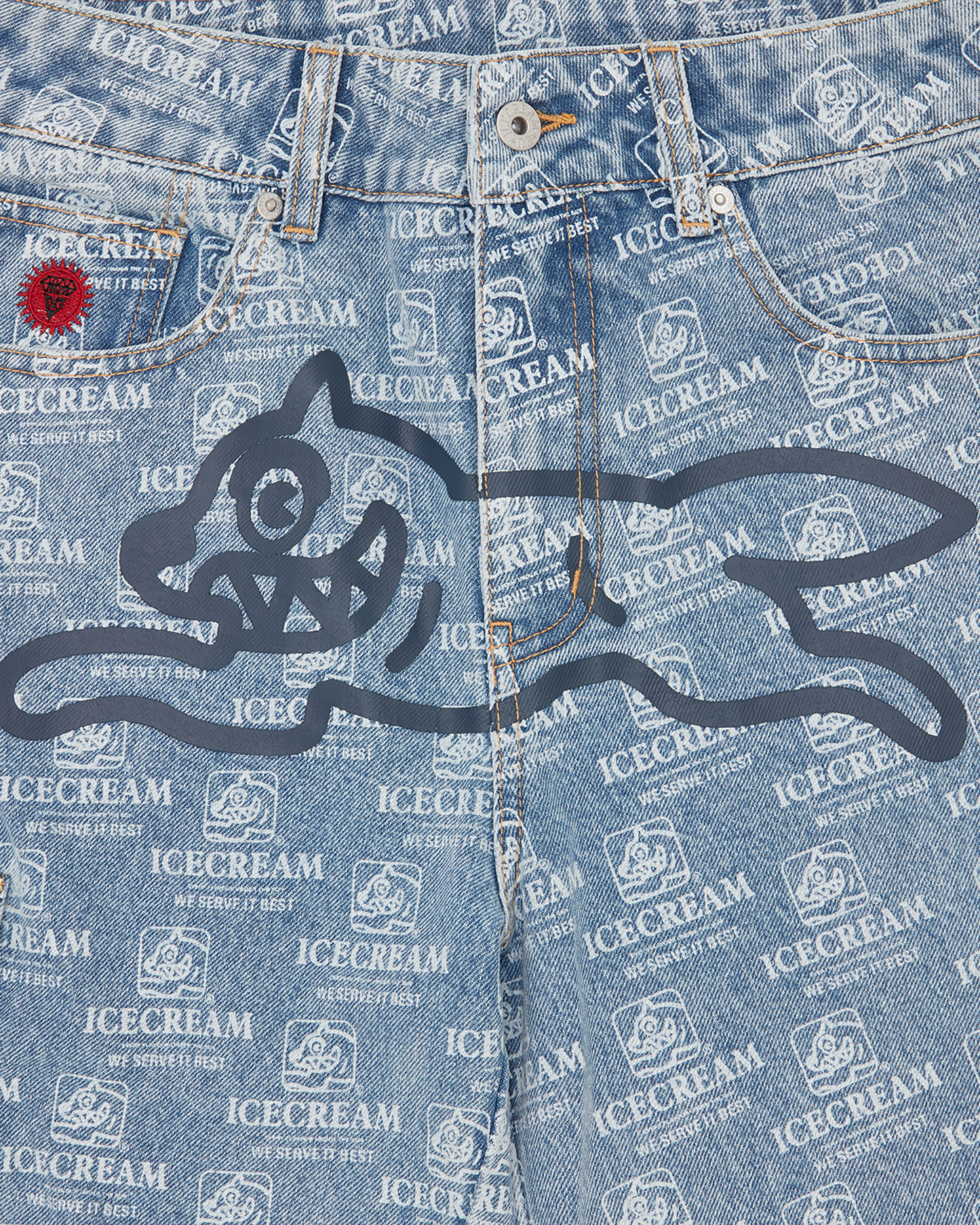 Repeat Print Denim Cargo Shorts