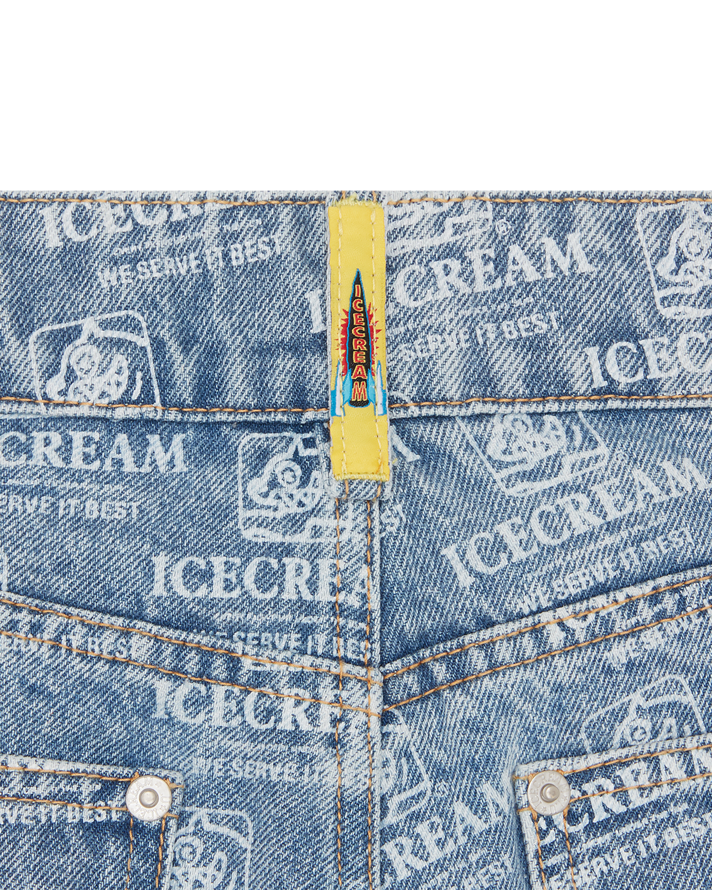 Repeat Print Denim Cargo Shorts