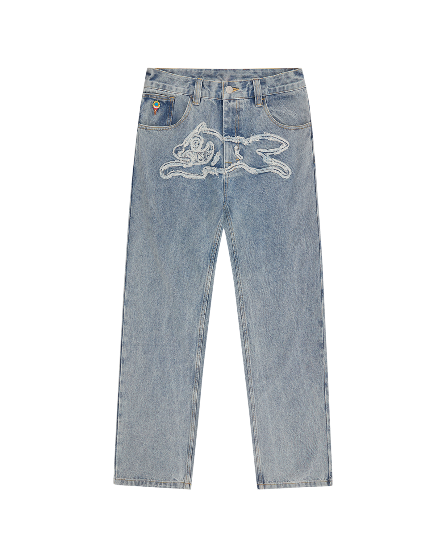 Applique Running Dog Double Scoop Denim Pants