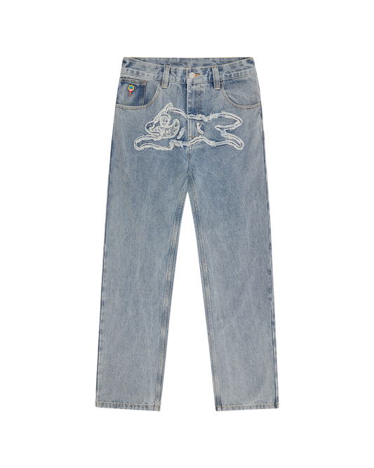 Applique Running Dog Double Scoop Denim Pants