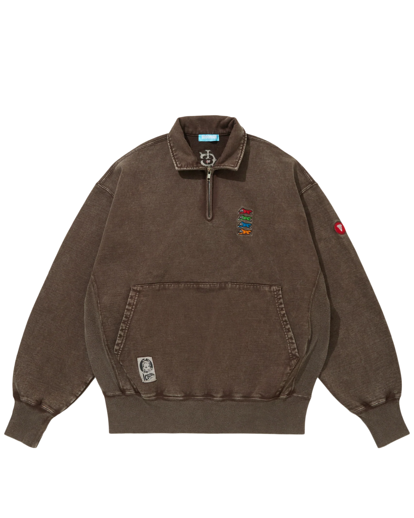 Emboridered Logo Damaged Half Zip Sweatshirt