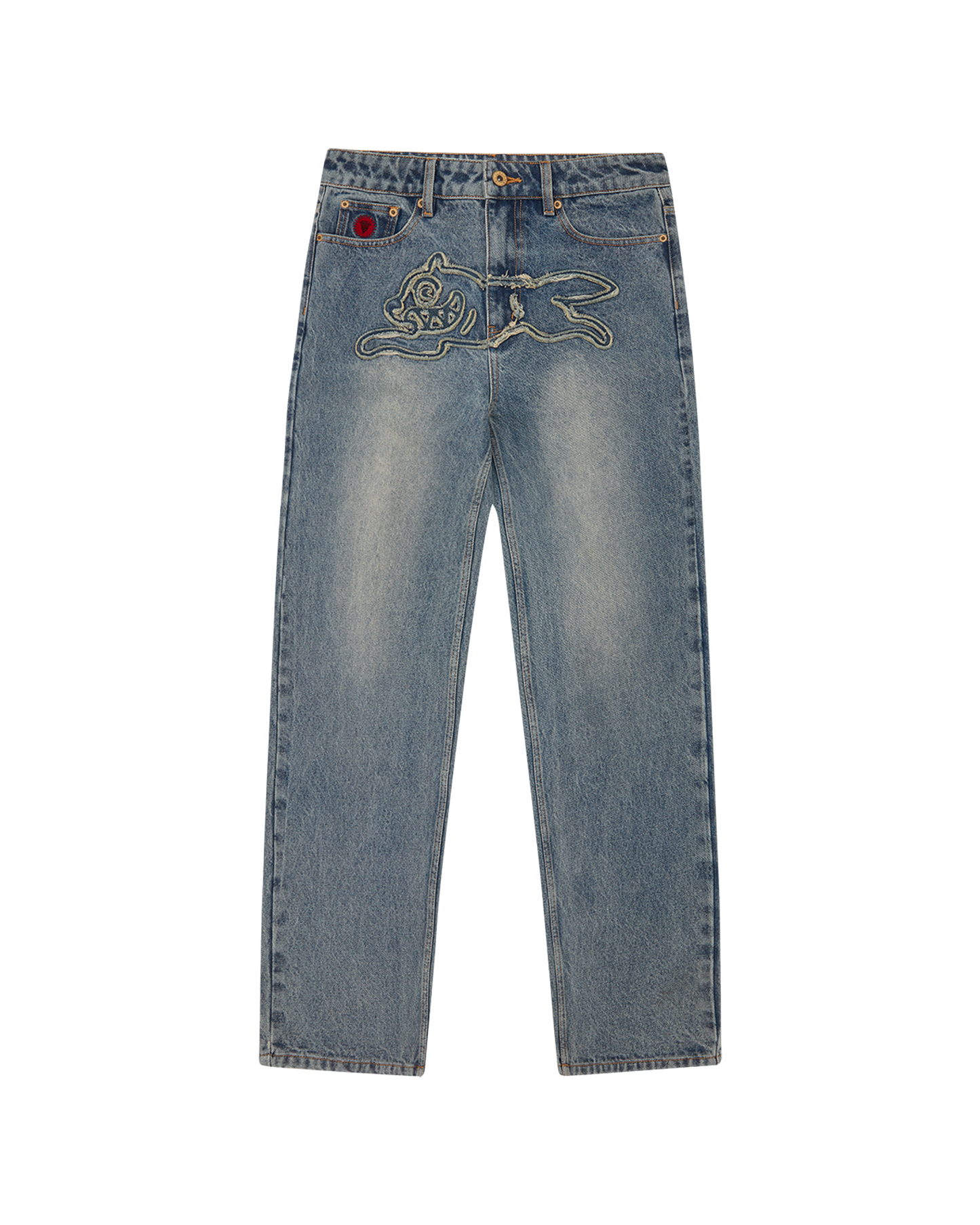 Womens Distressed Running Dog Denim Pants