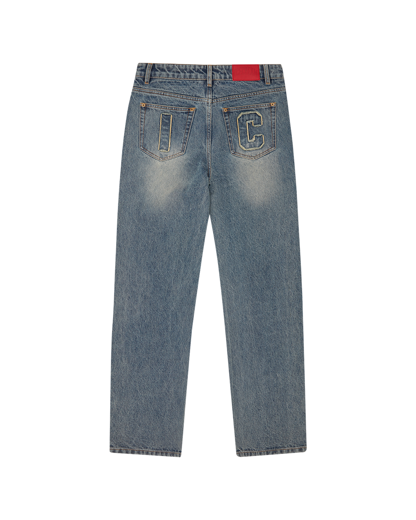 Womens Distressed Running Dog Denim Pants