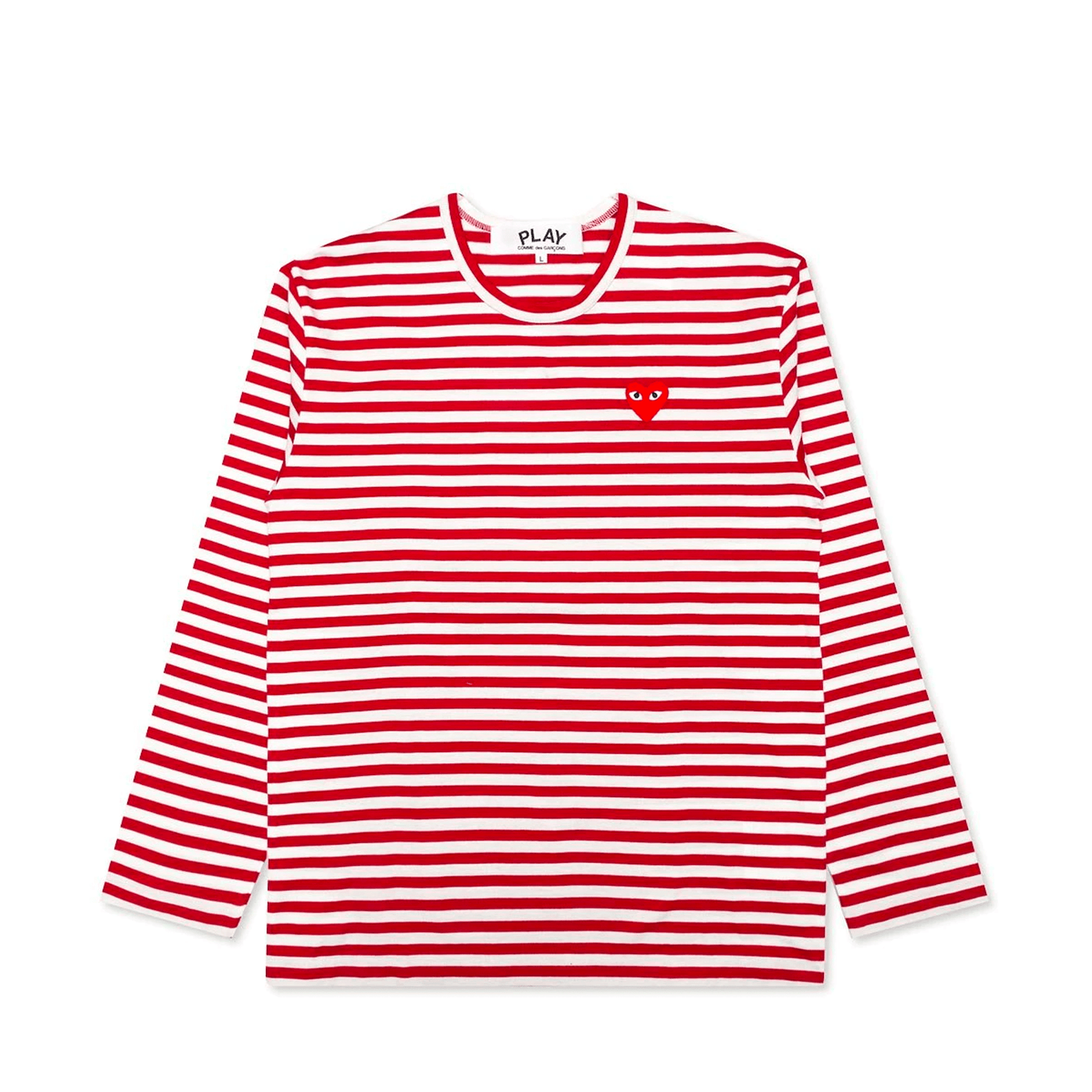 STRIPED LONG SLEEVE T-SHIRT WITH SMALL RED HEART - Comme des Garçons PLAY