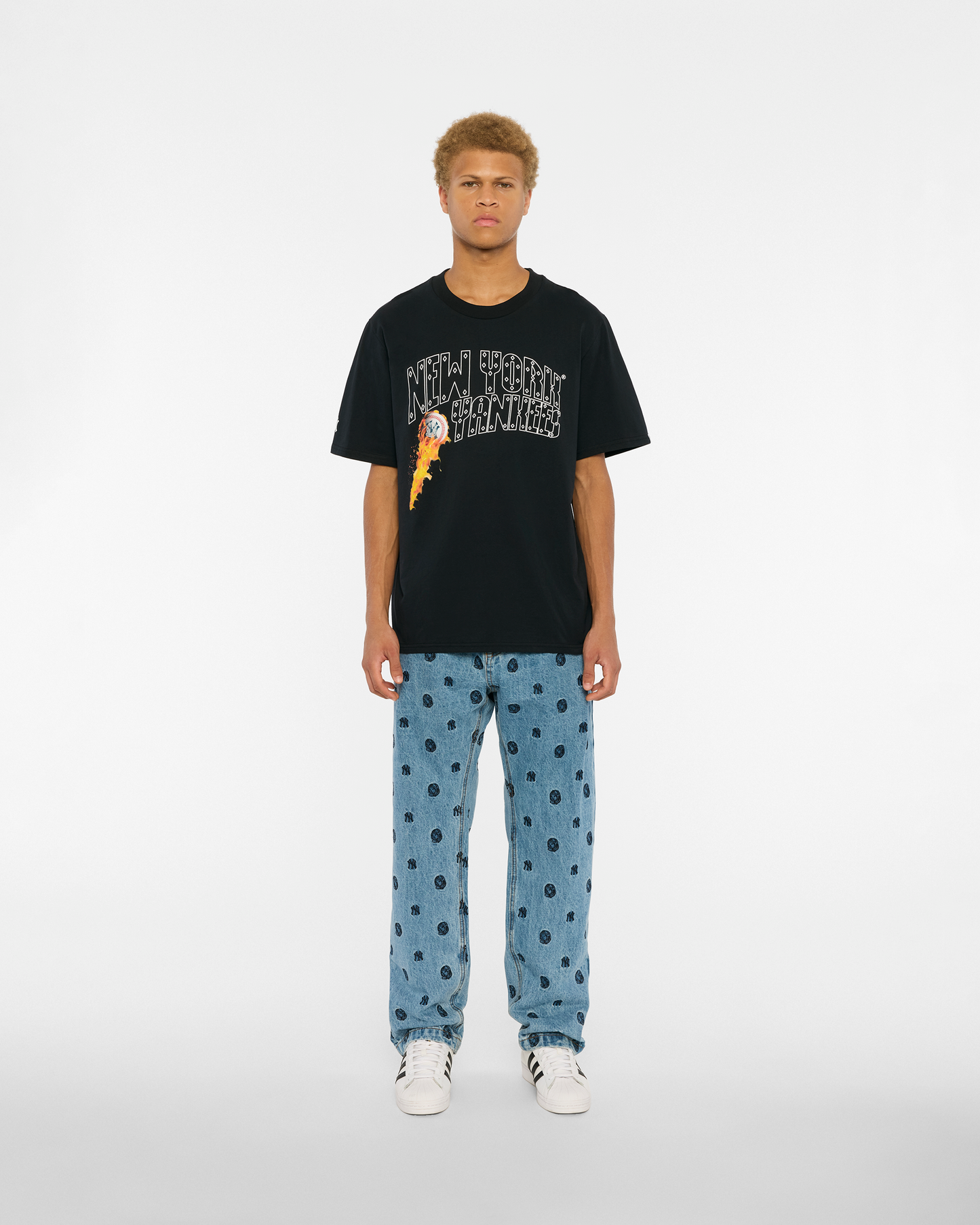 NY Yankees Fire Curve Logo Tee