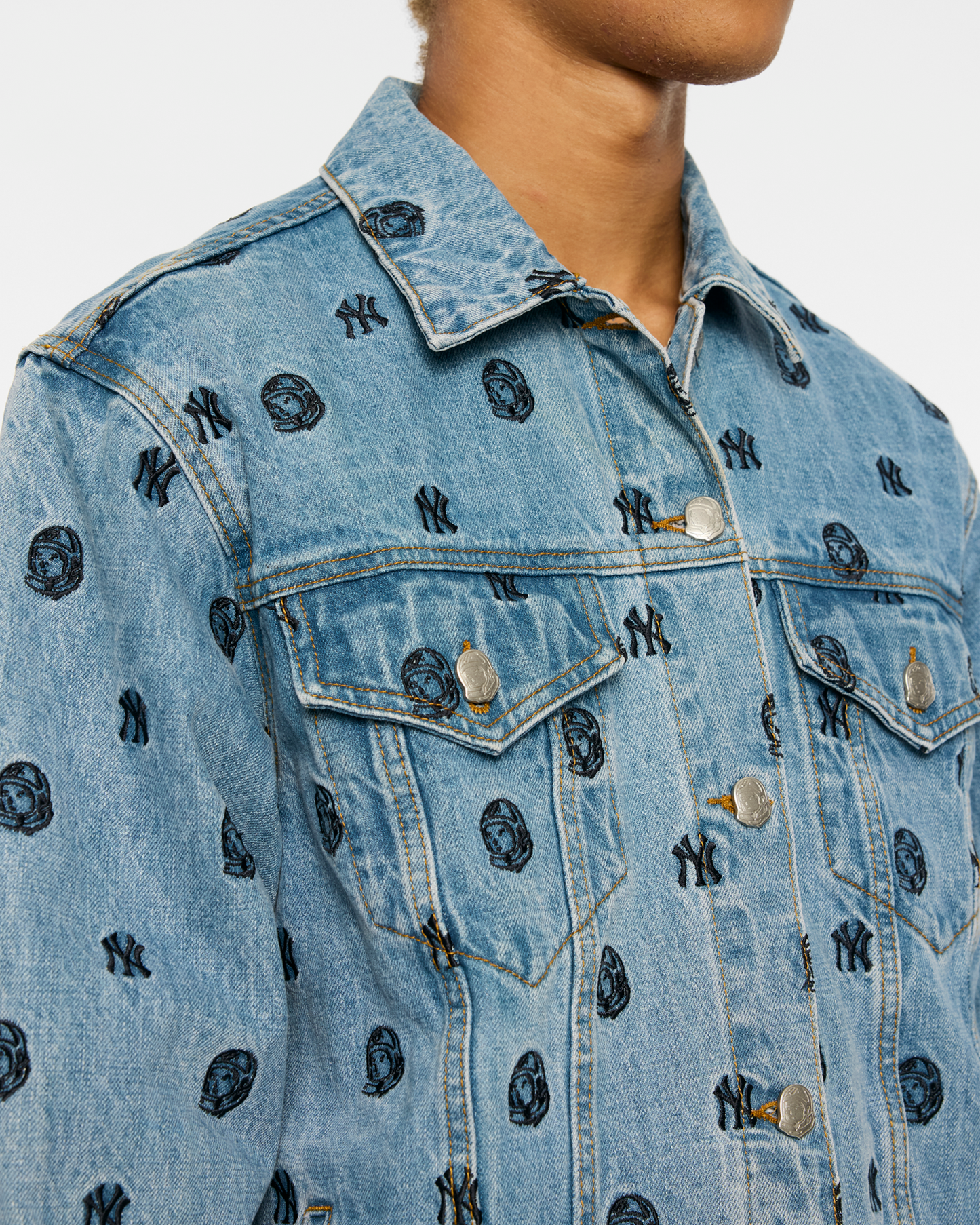 NY Yankees Embroidered Denim Trucker Jacket