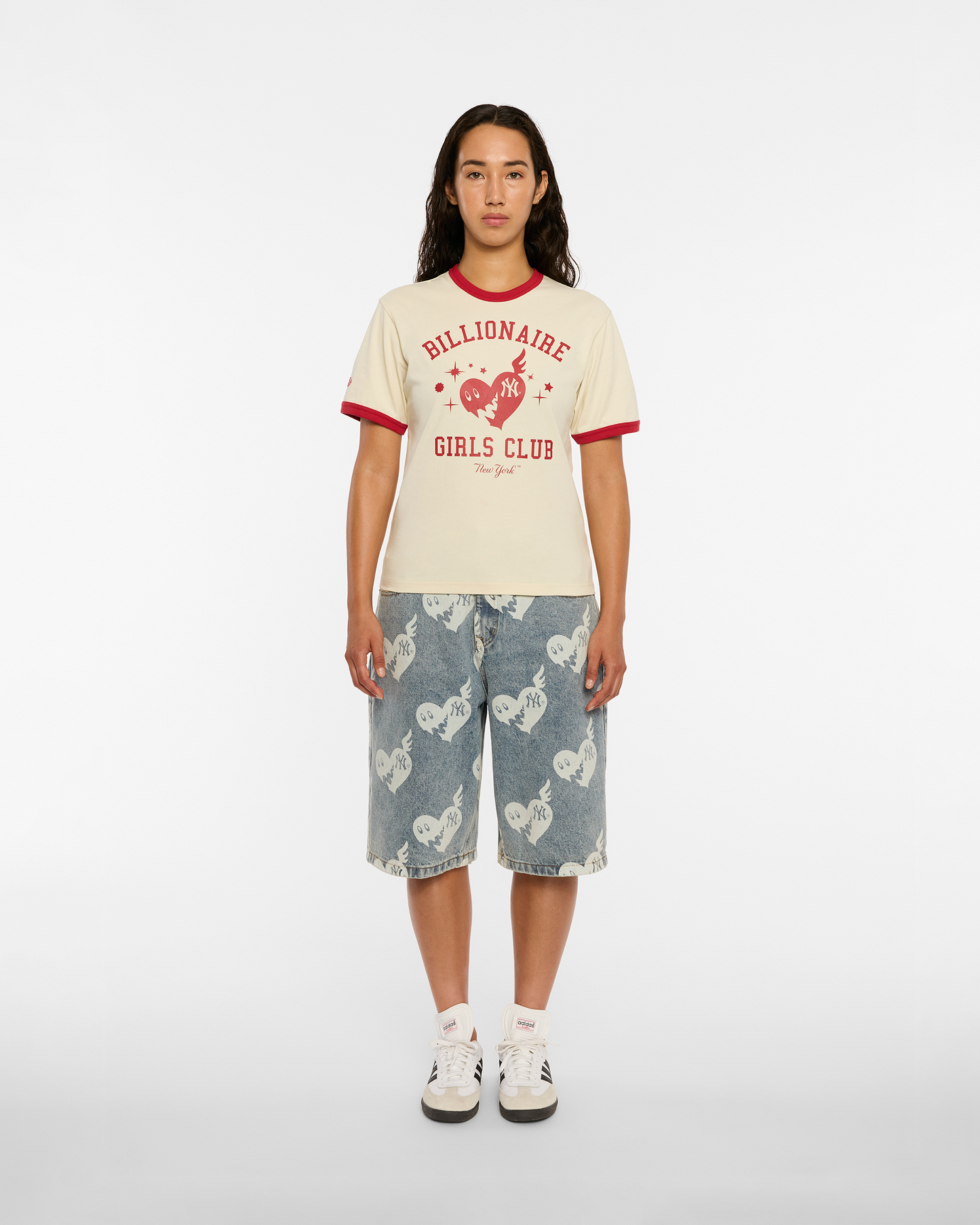 Womens NY Yankees Heart Monster Ringer Tee