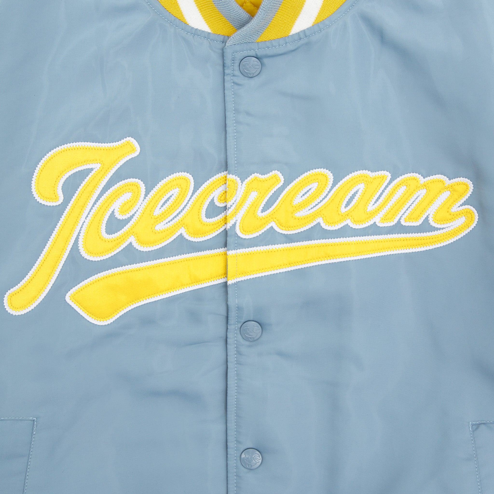 Sky Blue Satin Baseball Jacket