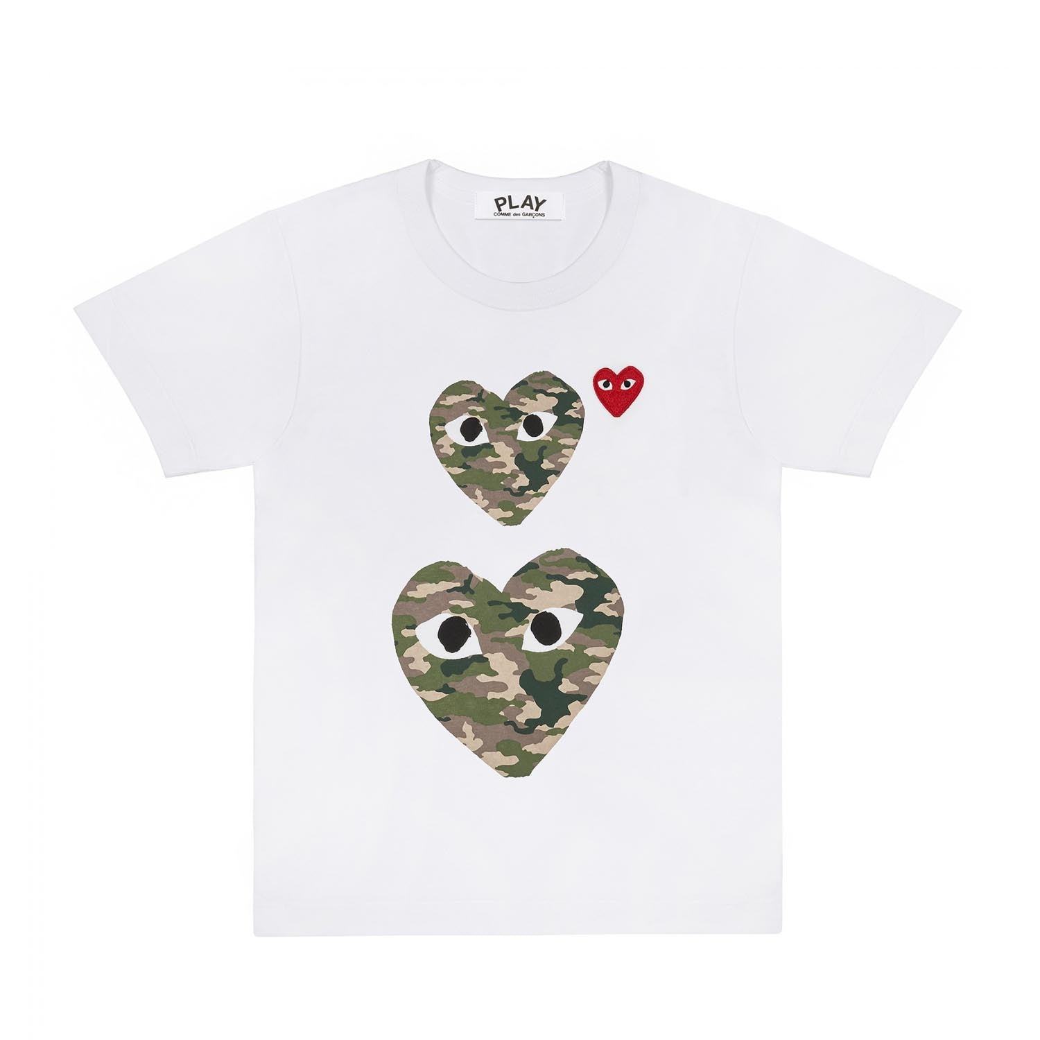 CAMO DOUBLE HEART T-SHIRT - Comme des Garçons PLAY