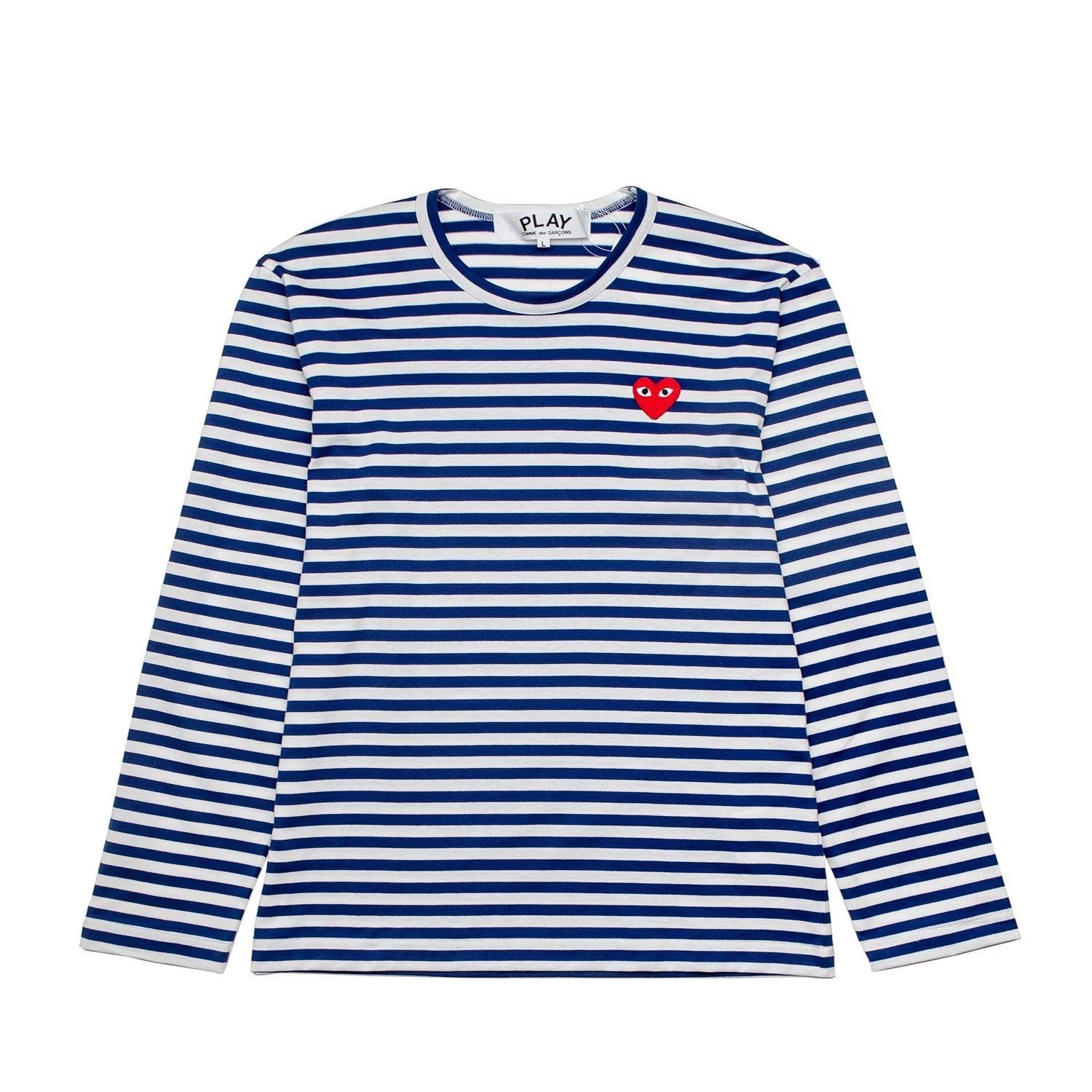 STRIPED LONG SLEEVE T-SHIRT WITH SMALL RED HEART - Comme des Garçons PLAY